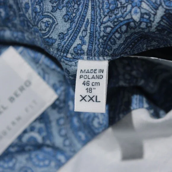 Emanuel Berg NWOT Casual Button Down Shirt Size 46 18 XXL in Blue Paisley Print
